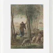 Jean-François Millet – Eine Hirtin und ihre Herde im Schatten der Bäume 1854 | Giclée Kunstdruck gerahmt