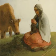 Jean-François Millet | En hyrdinde, der strikker – 1866 | Indrammet kunsttryk | Realisme
