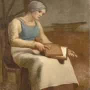 Jean-François Millet | Kvinde, der kæmmer uld – 1856 | Indrammet kunsttryk | Realisme
