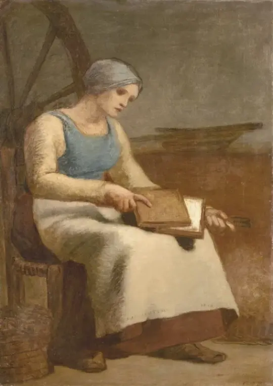 Jean-François Millet | Kvinde, der kæmmer uld – 1856 | Indrammet kunsttryk | Realisme
