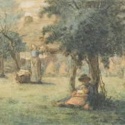 Jean-François Millet – Frau hängt ihre Wäsche auf 1853 | Giclée Kunstdruck gerahmt
