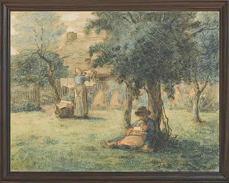 Jean-François Millet – Frau hängt ihre Wäsche auf 1853 | Giclée Kunstdruck gerahmt