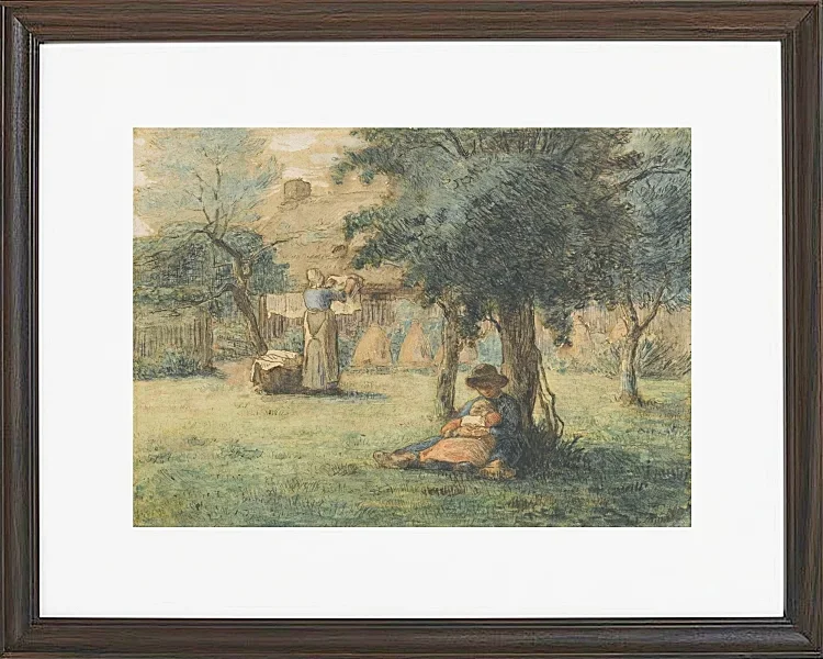 Jean-François Millet – Frau hängt ihre Wäsche auf 1853 | Giclée Kunstdruck gerahmt