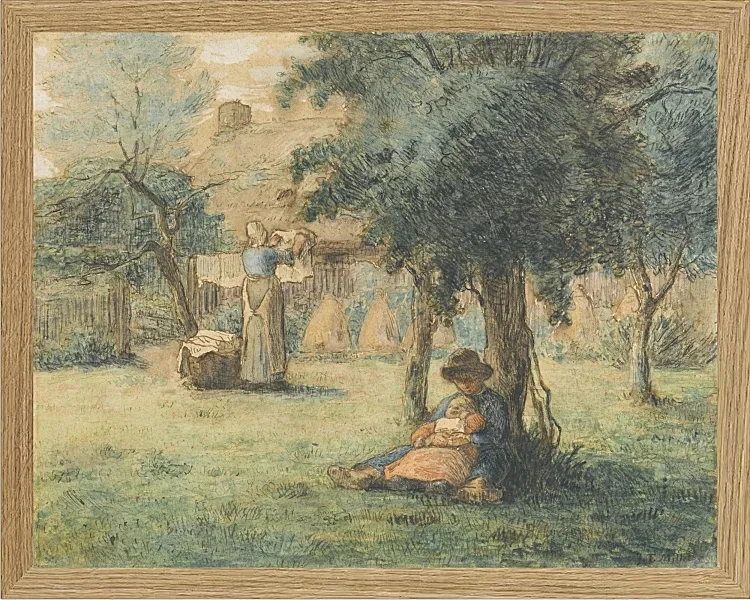 Jean-François Millet – Frau hängt ihre Wäsche auf 1853 | Giclée Kunstdruck gerahmt