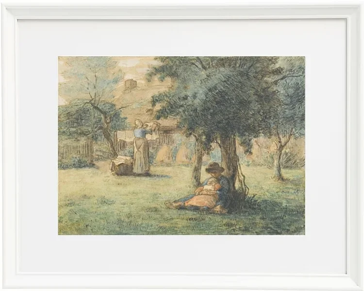 Jean-François Millet – Frau hängt ihre Wäsche auf 1853 | Giclée Kunstdruck gerahmt