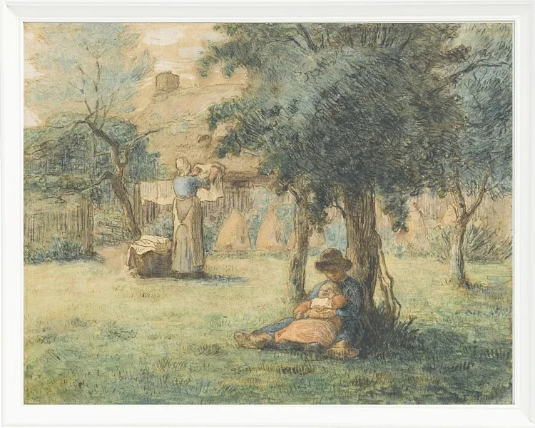 Jean-François Millet – Frau hängt ihre Wäsche auf 1853 | Giclée Kunstdruck gerahmt