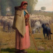 Jean-François Millet | Ung pige vogter sine får - 1860 | Indrammet kunsttryk | Realisme
