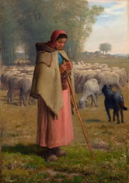 Jean-François Millet | Ung pige vogter sine får - 1860 | Indrammet kunsttryk | Realisme