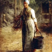 Jean-François Millet | Kvinde, der bærer brænde og en spand – 1860 | Indrammet kunsttryk | Realisme