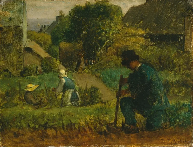Jean-François Millet – Gartenszene 1854 | Giclée Kunstdruck gerahmt