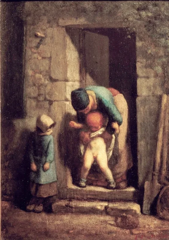 Jean-François Millet | Mütterliche Vorsicht - 1857 | Gerahmter Kunstdruck | Realismus