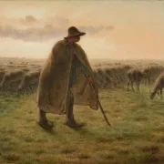 Jean-François Millet | Hyrde, der vogter sin flok - 1865 | Indrammet kunsttryk | Realisme