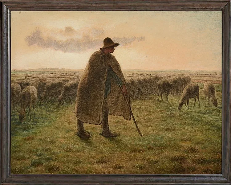 Jean-François Millet – Hirte bewacht seine Herde 1865 | Giclée Kunstdruck gerahmt