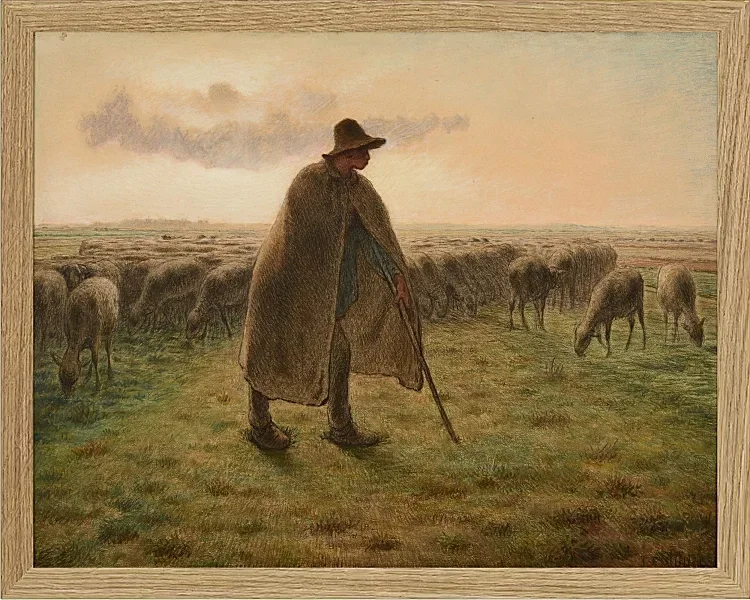 Jean-François Millet – Hirte bewacht seine Herde 1865 | Giclée Kunstdruck gerahmt