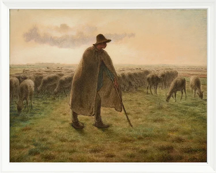Jean-François Millet – Hirte bewacht seine Herde 1865 | Giclée Kunstdruck gerahmt