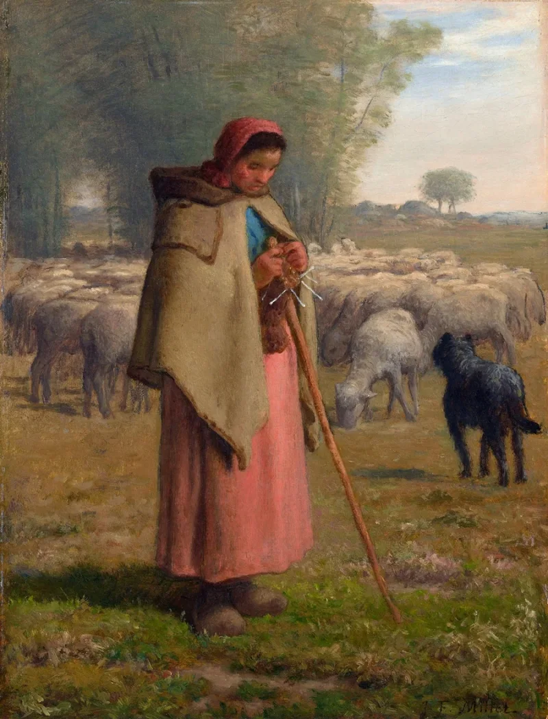 Jean-François Millet – Junges Mädchen bewacht ihre Schafe 1860 | Giclée Kunstdruck gerahmt