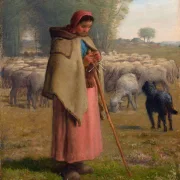 Jean-François Millet – Junges Mädchen bewacht ihre Schafe 1860 | Giclée Kunstdruck gerahmt
