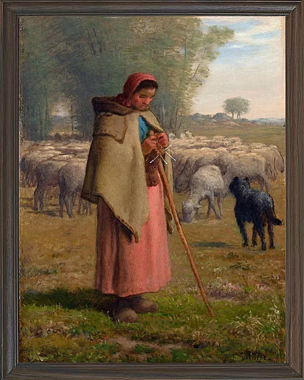 Jean-François Millet – Junges Mädchen bewacht ihre Schafe 1860 | Giclée Kunstdruck gerahmt
