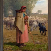 Jean-François Millet – Junges Mädchen bewacht ihre Schafe 1860 | Giclée Kunstdruck gerahmt