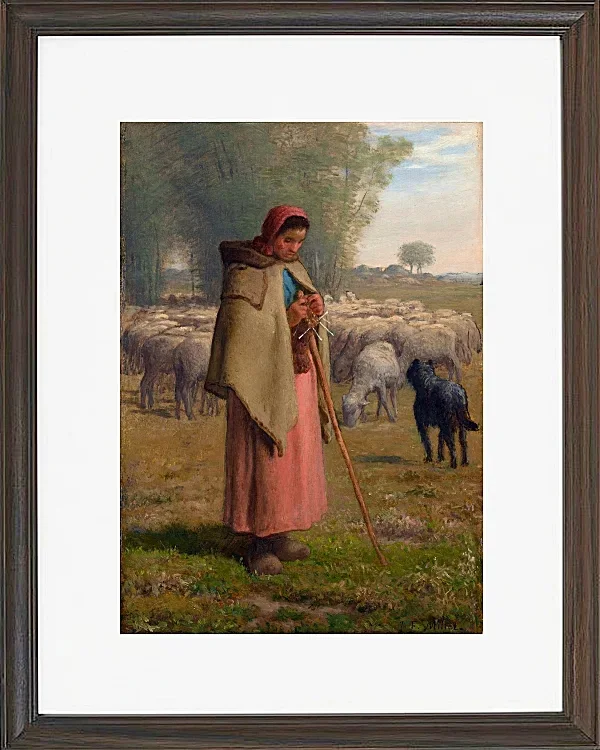 Jean-François Millet – Junges Mädchen bewacht ihre Schafe 1860 | Giclée Kunstdruck gerahmt