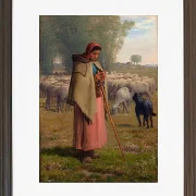 Jean-François Millet – Junges Mädchen bewacht ihre Schafe 1860 | Giclée Kunstdruck gerahmt