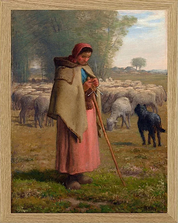 Jean-François Millet – Junges Mädchen bewacht ihre Schafe 1860 | Giclée Kunstdruck gerahmt