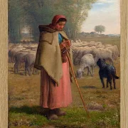 Jean-François Millet – Junges Mädchen bewacht ihre Schafe 1860 | Giclée Kunstdruck gerahmt