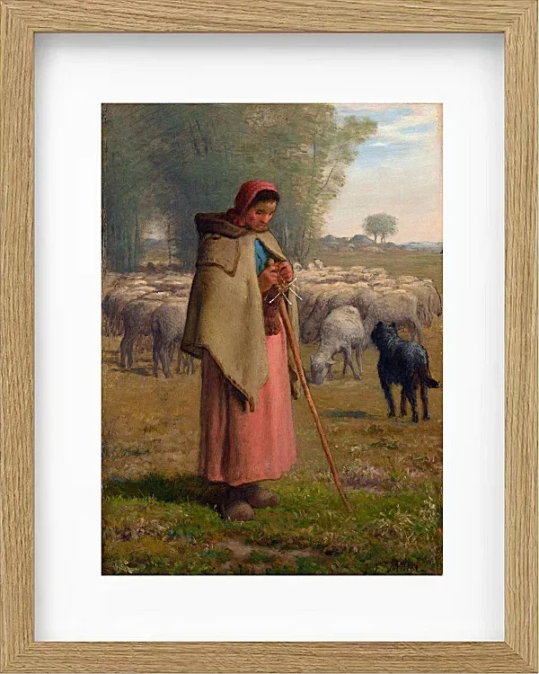 Jean-François Millet – Junges Mädchen bewacht ihre Schafe 1860 | Giclée Kunstdruck gerahmt
