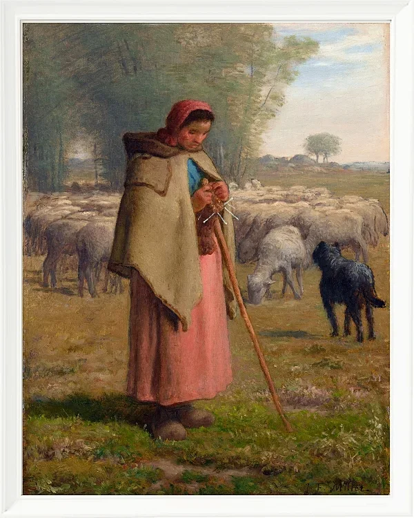 Jean-François Millet – Junges Mädchen bewacht ihre Schafe 1860 | Giclée Kunstdruck gerahmt