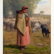 Jean-François Millet – Junges Mädchen bewacht ihre Schafe 1860 | Giclée Kunstdruck gerahmt