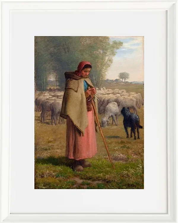 Jean-François Millet – Junges Mädchen bewacht ihre Schafe 1860 | Giclée Kunstdruck gerahmt