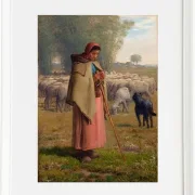 Jean-François Millet – Junges Mädchen bewacht ihre Schafe 1860 | Giclée Kunstdruck gerahmt