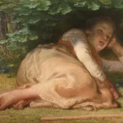 Jean-François Millet | Hyrdinde sover i skyggen af ​​et egetræ - 1874 | Indrammet kunsttryk | Realisme