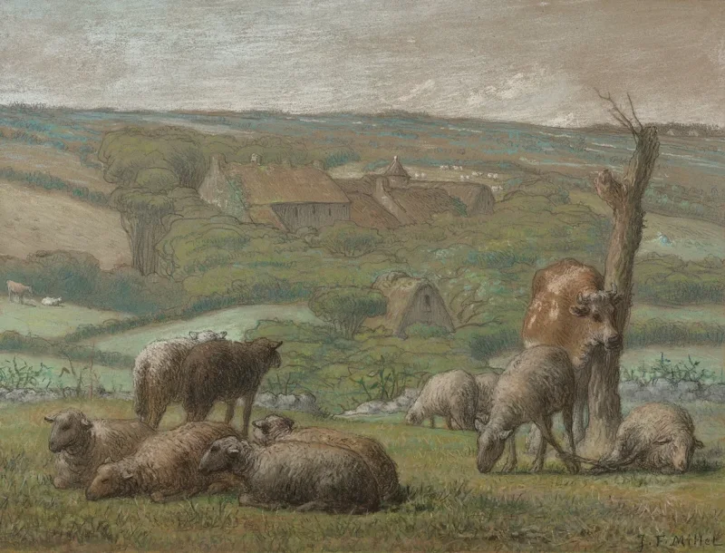 Jean-François Millet – Ländliche Landschaft 1840 | Giclée Kunstdruck gerahmt