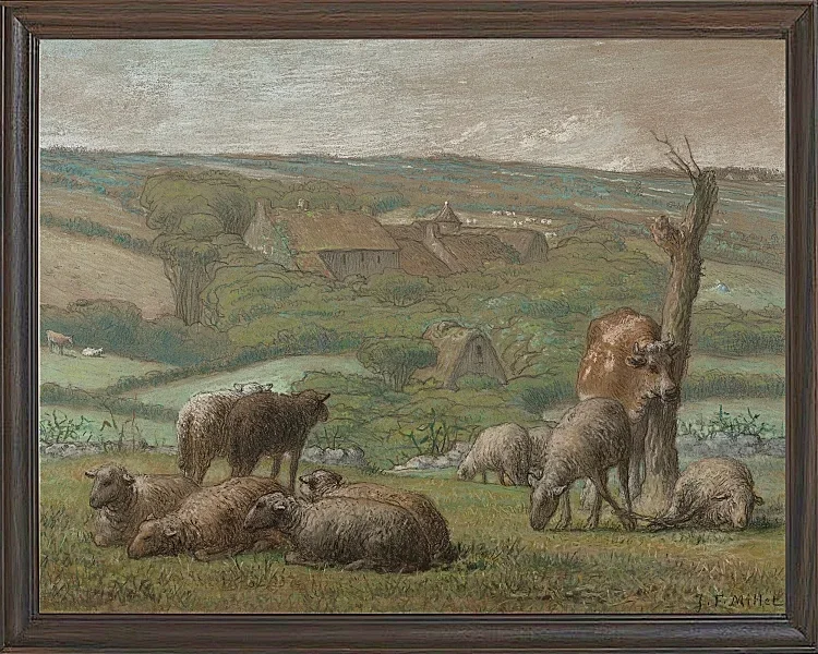 Jean-François Millet – Ländliche Landschaft 1840 | Giclée Kunstdruck gerahmt
