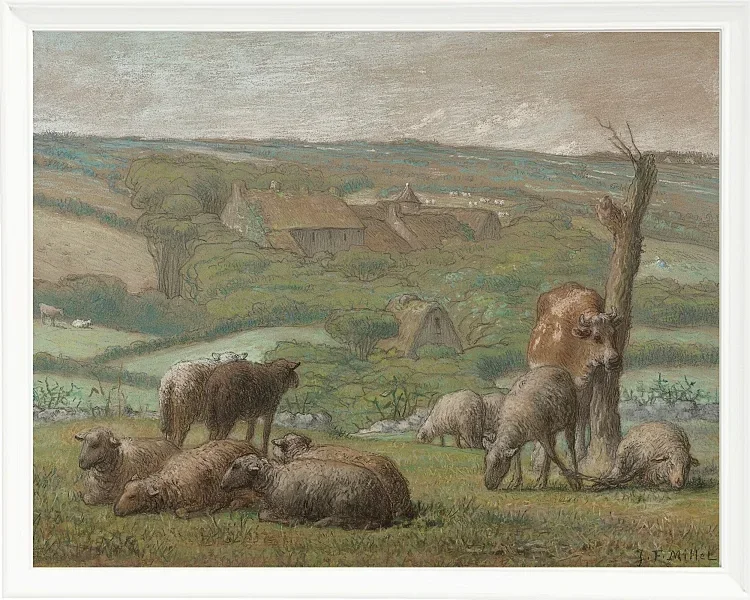 Jean-François Millet – Ländliche Landschaft 1840 | Giclée Kunstdruck gerahmt