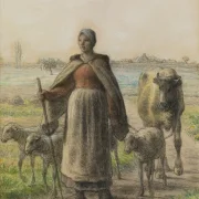 Jean-François Millet | Bäuerin, die ihre Tiere auf die Felder führt - 1848 | Gerahmter Kunstdruck | Realismus