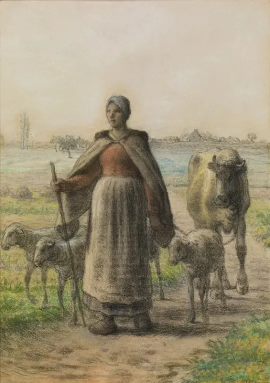 Jean-François Millet | Bäuerin, die ihre Tiere auf die Felder führt - 1848 | Gerahmter Kunstdruck | Realismus