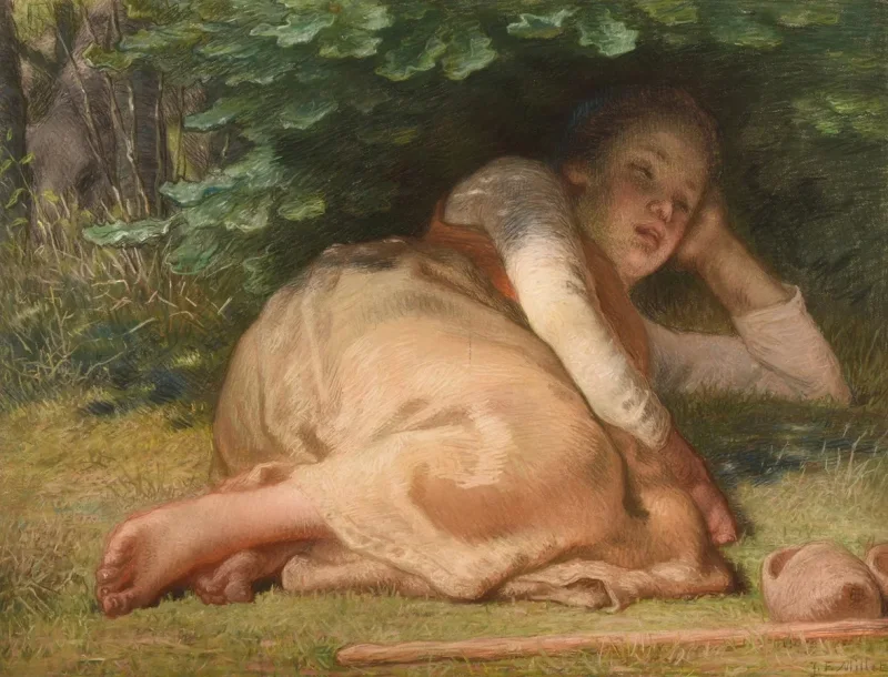 Jean-François Millet – Schäferin schläft im Schatten eines Eichenstrauchs 1874 | Giclée Kunstdruck gerahmt