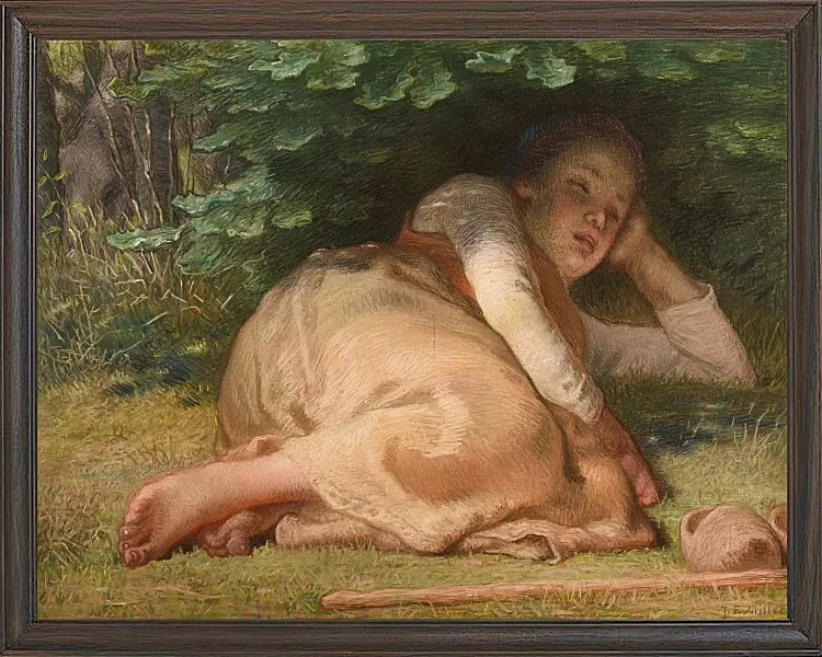 Jean-François Millet – Schäferin schläft im Schatten eines Eichenstrauchs 1874 | Giclée Kunstdruck gerahmt