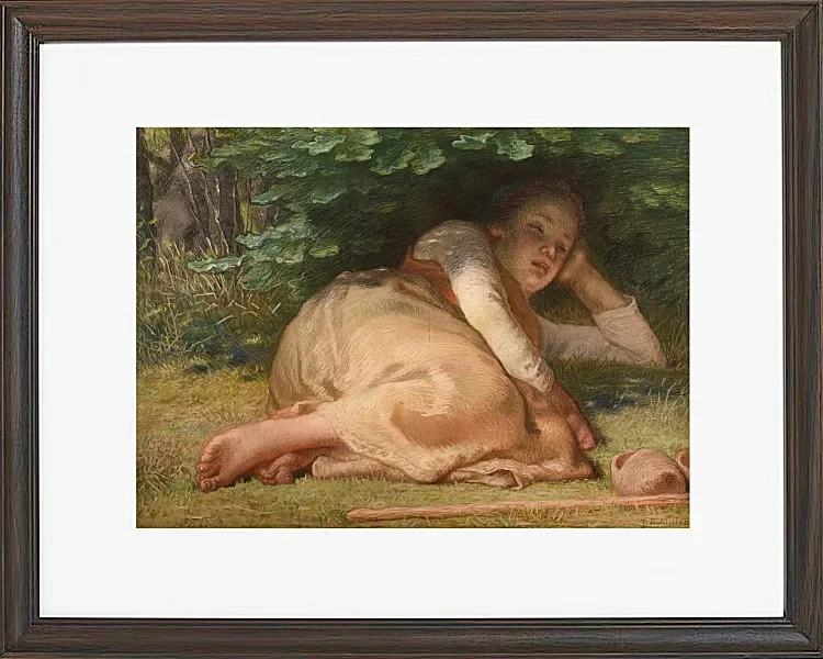 Jean-François Millet – Schäferin schläft im Schatten eines Eichenstrauchs 1874 | Giclée Kunstdruck gerahmt
