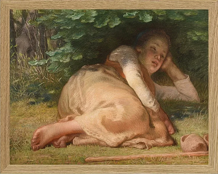 Jean-François Millet – Schäferin schläft im Schatten eines Eichenstrauchs 1874 | Giclée Kunstdruck gerahmt