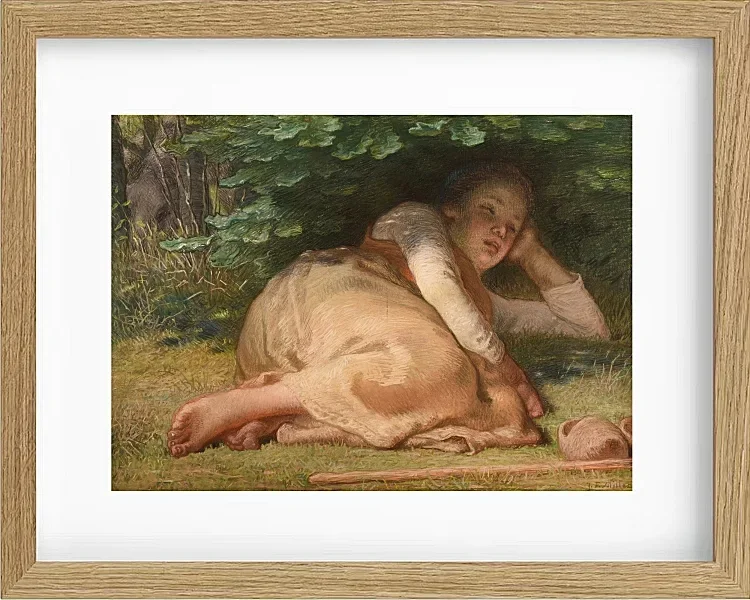 Jean-François Millet – Schäferin schläft im Schatten eines Eichenstrauchs 1874 | Giclée Kunstdruck gerahmt