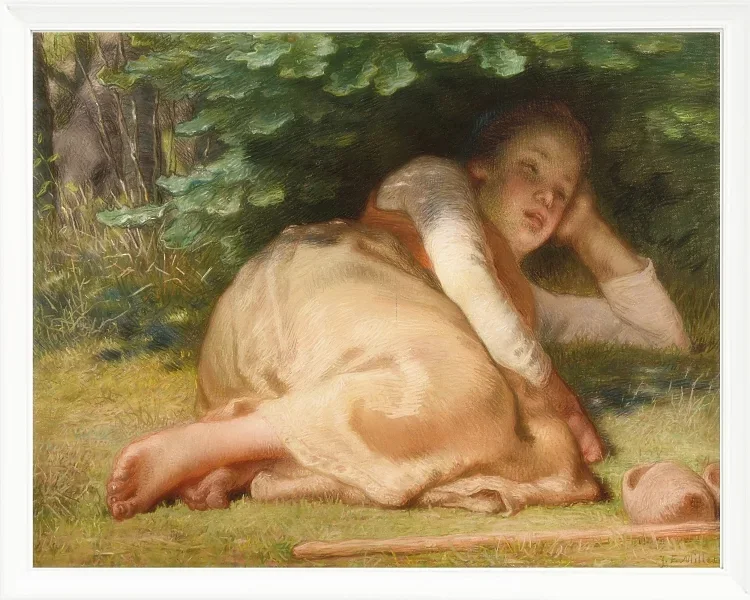 Jean-François Millet – Schäferin schläft im Schatten eines Eichenstrauchs 1874 | Giclée Kunstdruck gerahmt