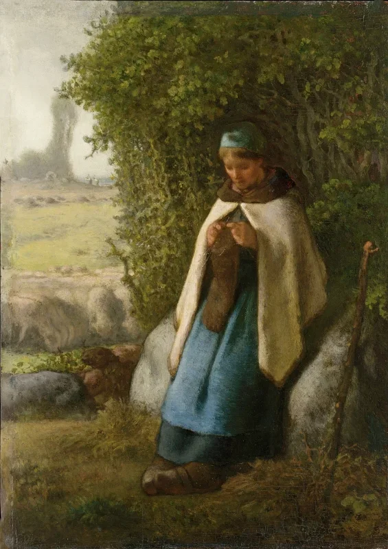 Jean-François Millet | Hyrdinde siddende på en klippe – 1856 | Indrammet kunsttryk | Realisme