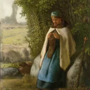 Jean-François Millet | Hyrdinde siddende på en klippe – 1856 | Indrammet kunsttryk | Realisme