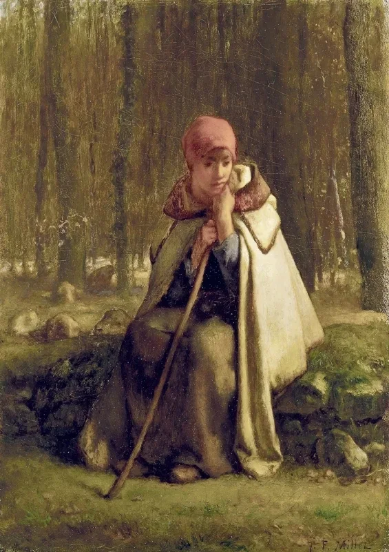 Jean-François Millet | Sitzende Schäferin – 1852 | Gerahmter Kunstdruck | Realismus