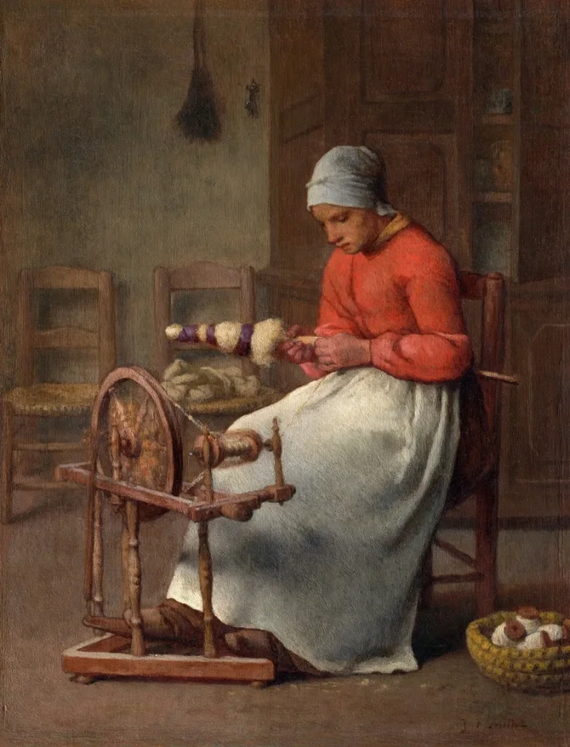 Jean-François Millet – Spinnende Frau 1855 | Giclée Kunstdruck gerahmt