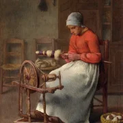 Jean-François Millet – Spinnende Frau 1855 | Giclée Kunstdruck gerahmt