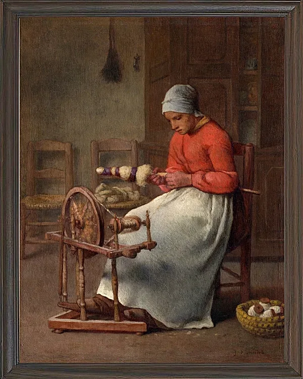 Jean-François Millet – Spinnende Frau 1855 | Giclée Kunstdruck gerahmt